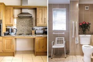 Double-image featuring Lakeview’s disabled holiday cottages with wet rooms in Somerset.